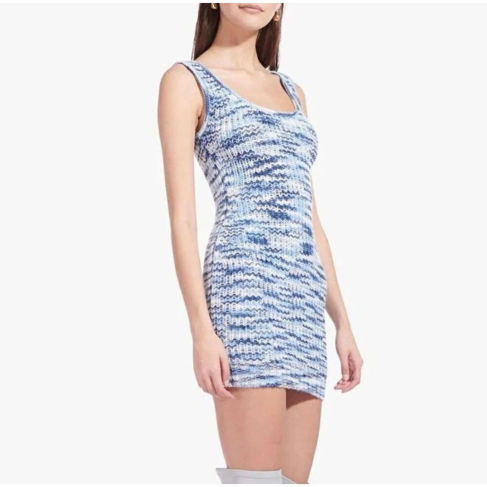 STAUD Mini Gardenia Dress Dusk Blue Marl Knit White Size XS
